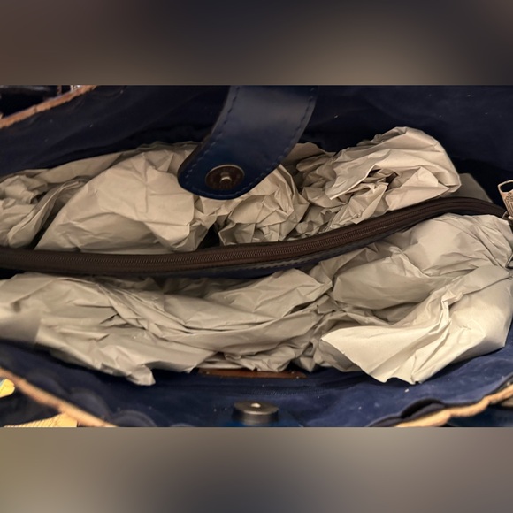 New Adeline Elegant Navy Blue & Silver Embossed Tote Bag Beautiful with Tassel - Picture 8 of 12